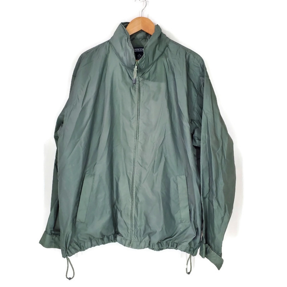 Lands End Mens Nylon Jacket Coat Softshell Outdoor Green Rain Windbreaker SZ XL
